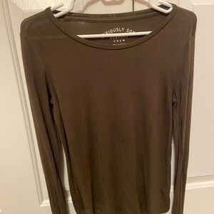 Seriously Soft Aero Perfect Crew Olive Long Sleeve Top